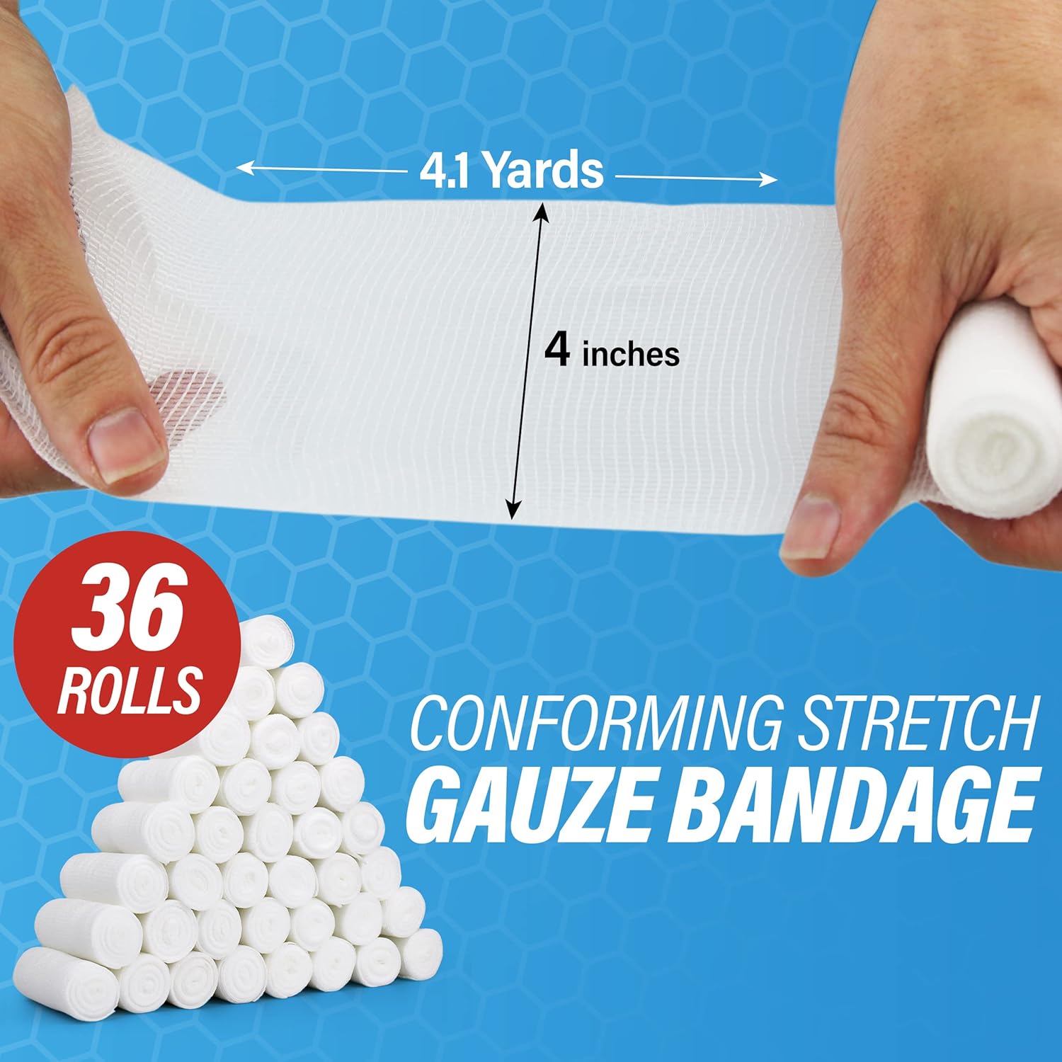 Gauze Bandages – 36 Rolls - Premium First Aid Supplies for Safe Adventuring – Flexible, Stretchable, and Breathable Gauze Rolls – 4” x 4.1 Yards Bandage Wrap for Wound Dressing - Image 6