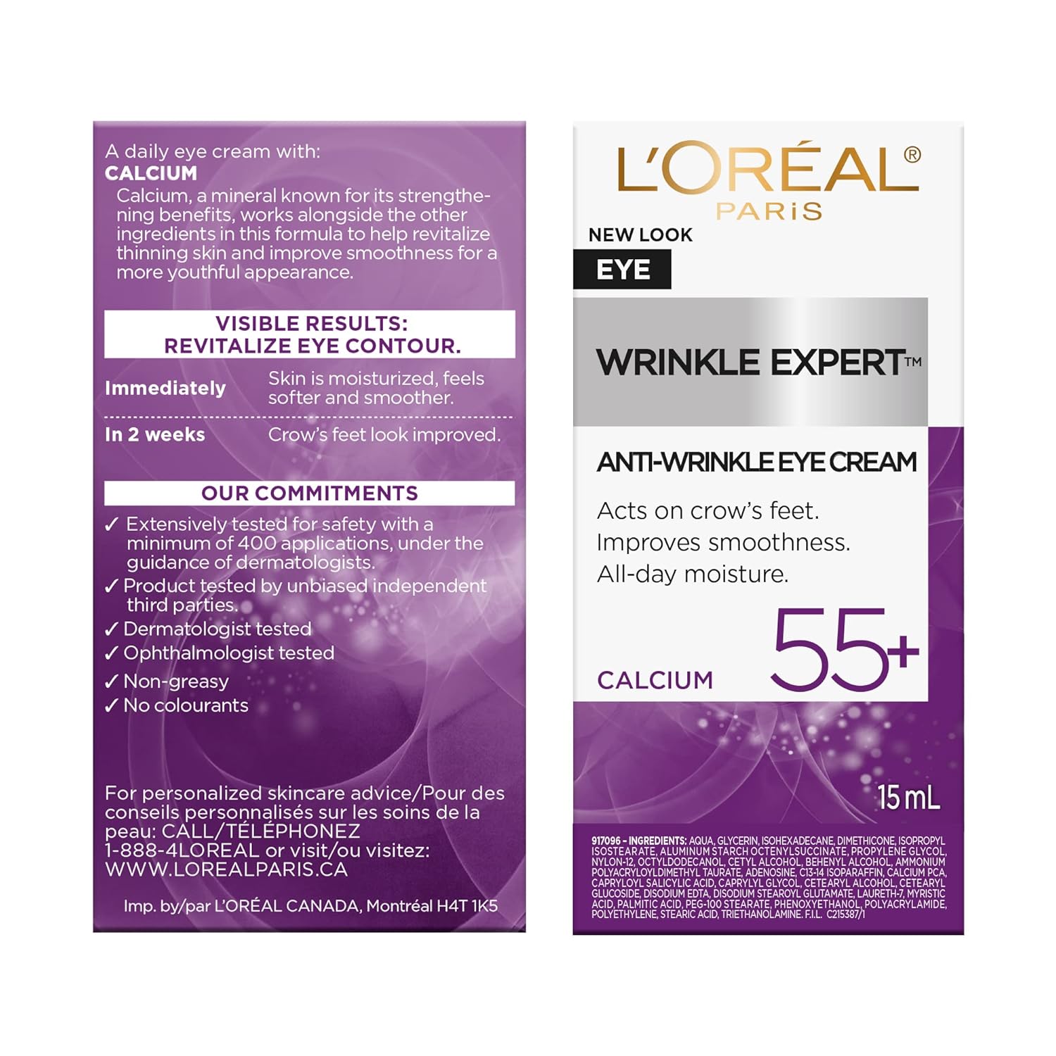 L'Oreal Paris Wrinkle Expert 55+ Anti-Wrinkle Eye Cream with Calcium, Reduce Crow's feet, 0.5 Oz - Image 6