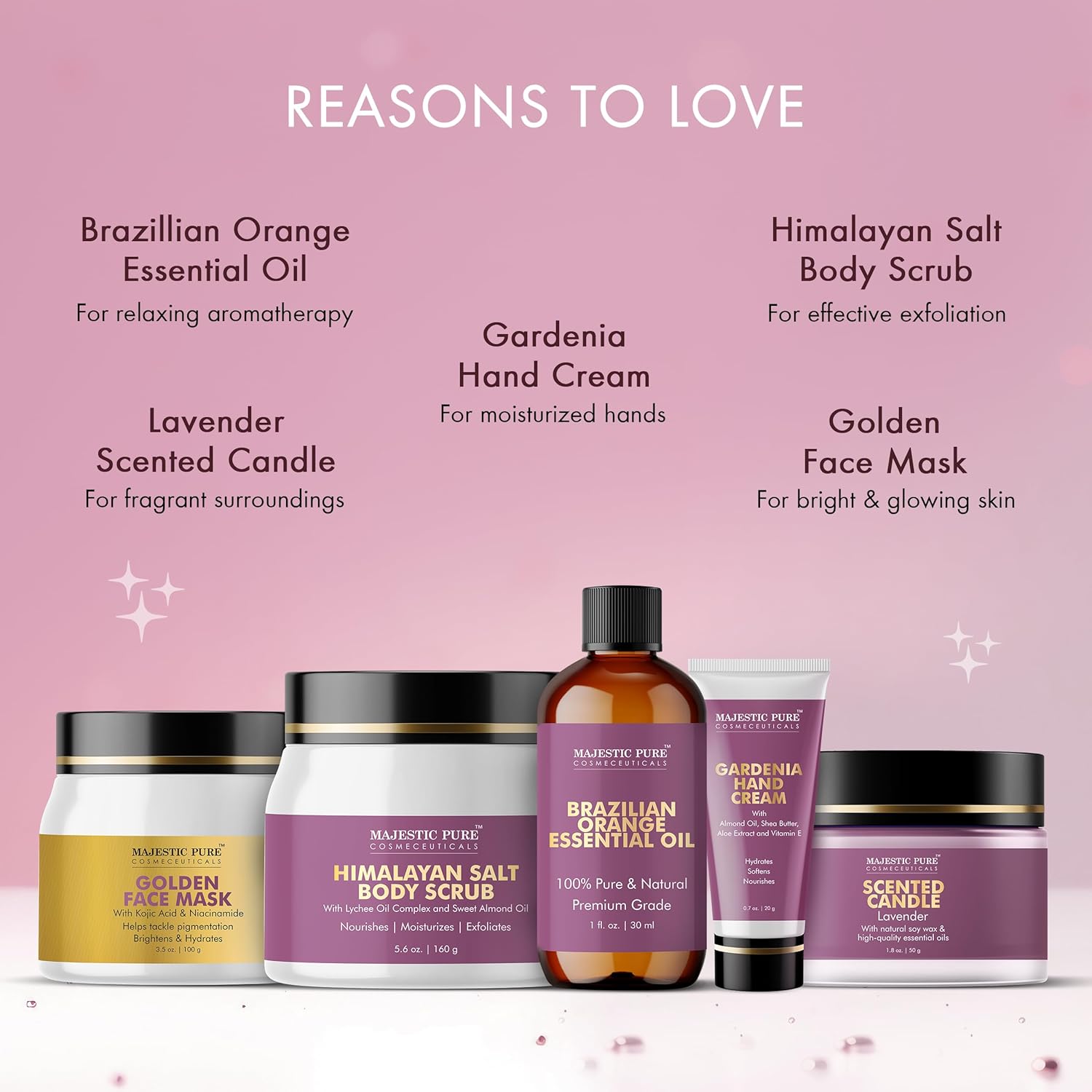 Majestic Pure Fathers Day Gift Set set of 5- (Brazilian Orange oil 1oz, Scented Candle - 50g, Gardenia Hand Cream - 20g, Himalayan Salt Body Scrub - 160g, Gold Face Mask - 100g) - Image 7