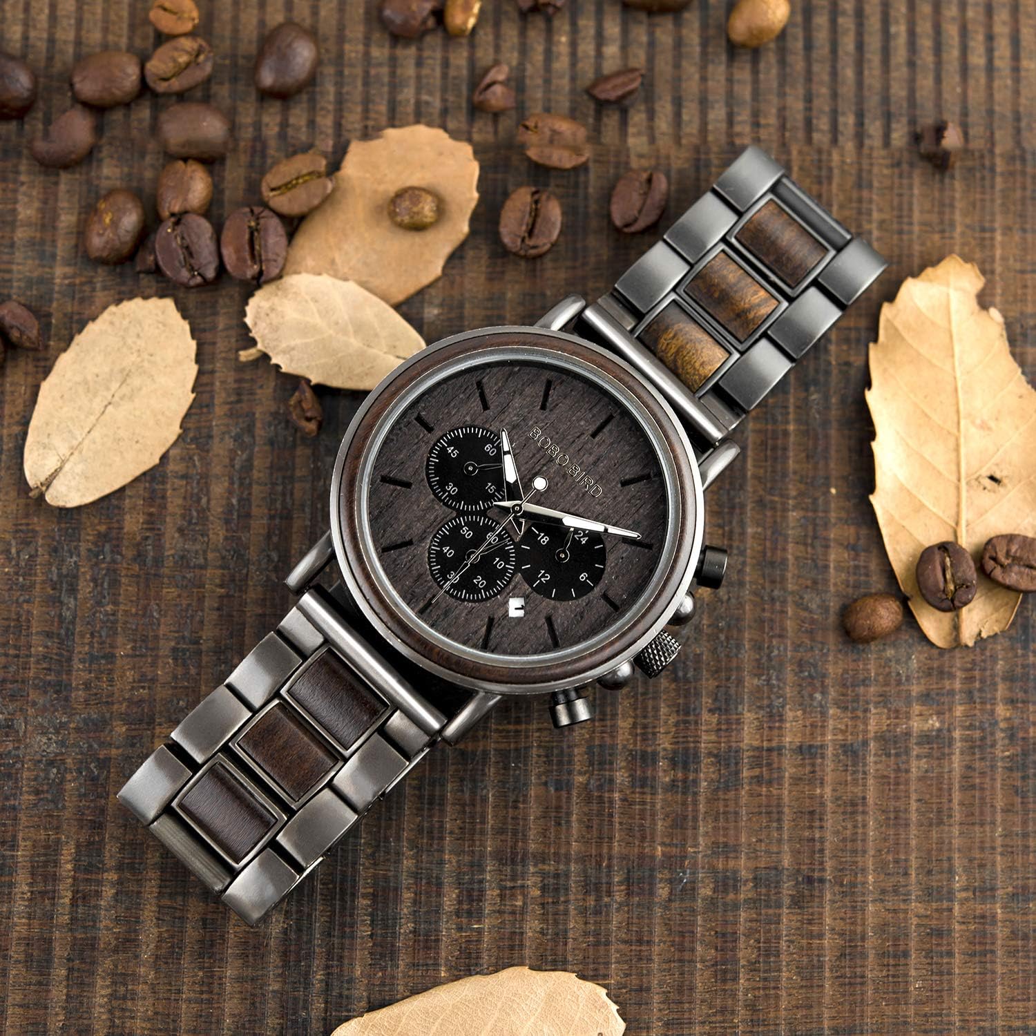 2win Mens Wooden Watches Luxury Stainless Steel Wood Watch for Men Chronograph Quartz Watches - Image 8
