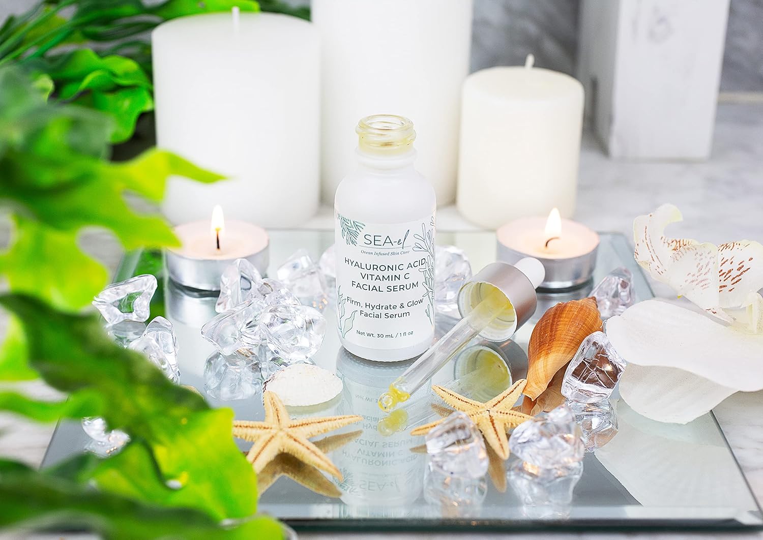 Sea-el Hyaluronic Acid & Vitamin C Facial Serum Drops Firming Hydration & Glow Anti Aging Face Moisturizer - Daily Wrinkle Diminishing Skin Care for Women & Men, Vegan - 1 Fl Oz - Image 6