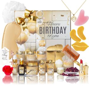 24Pcs Happy Birthday Gifts for Women Mom – Luxury Birthday Presents Spa Gift Set, Bath and Body Gift for Sister Girlfriend Wife Grandma with Necklace, Birthday Gift Set Idea for Women Female Friends
