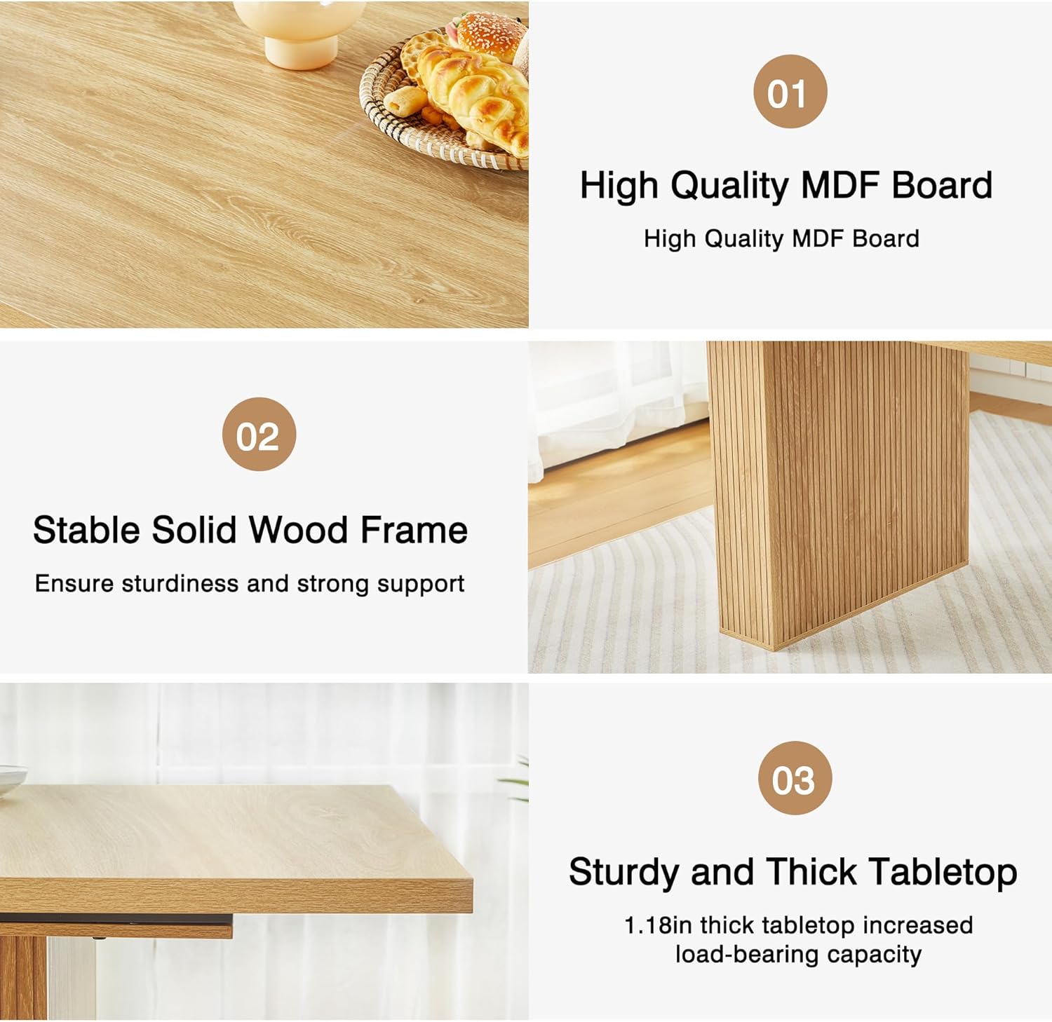 78 Inch Dining Table for 6 8 10, Modern Farmhouse Rectangular Kitchen Table, Long Dining Room Tables with Wood Strip Base for Kitchen Living Room (Natural) - Image 6