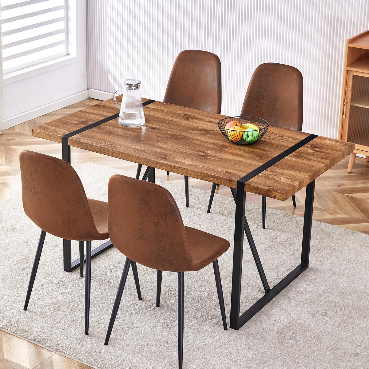 Dining Table Set for 4,Dinner Table Set for 4,55'' Kitchen Table and Suede Nap Fabic Chairs Set of 4, 5 Piece Dining Table Set for Kitchen Dining Room - Image 2