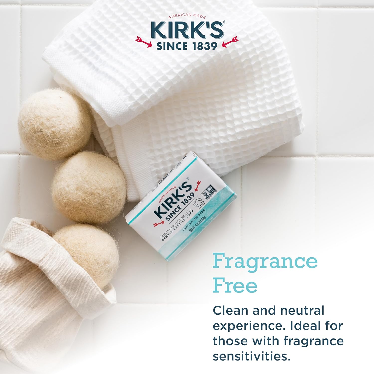 Castile Bar Soap by Kirk’s | Clean Soap for Men, Women & Children | Premium Coconut Oil | Sensitive Skin Formula, Vegan | Fragrance-Free/Unscented | 4 oz. Bars - 4 Pack - Image 5