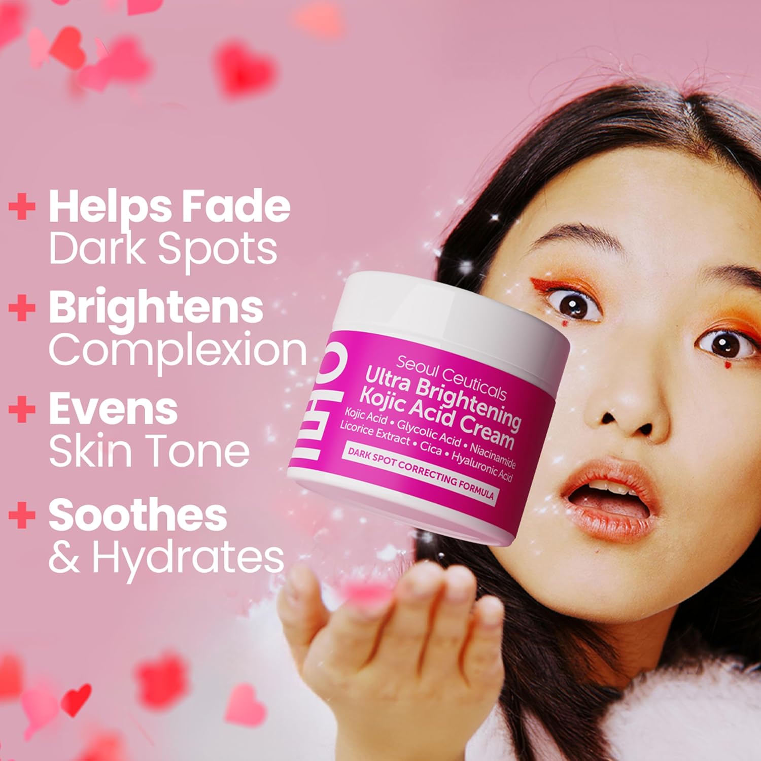 SeoulCeuticals Korean Kojic Acid Cream Dark Spot Remover + Glycolic Acid + Niacinamide + Cica + HA Moisturizer - Cruelty Free K Beauty Skincare 2oz - Image 2