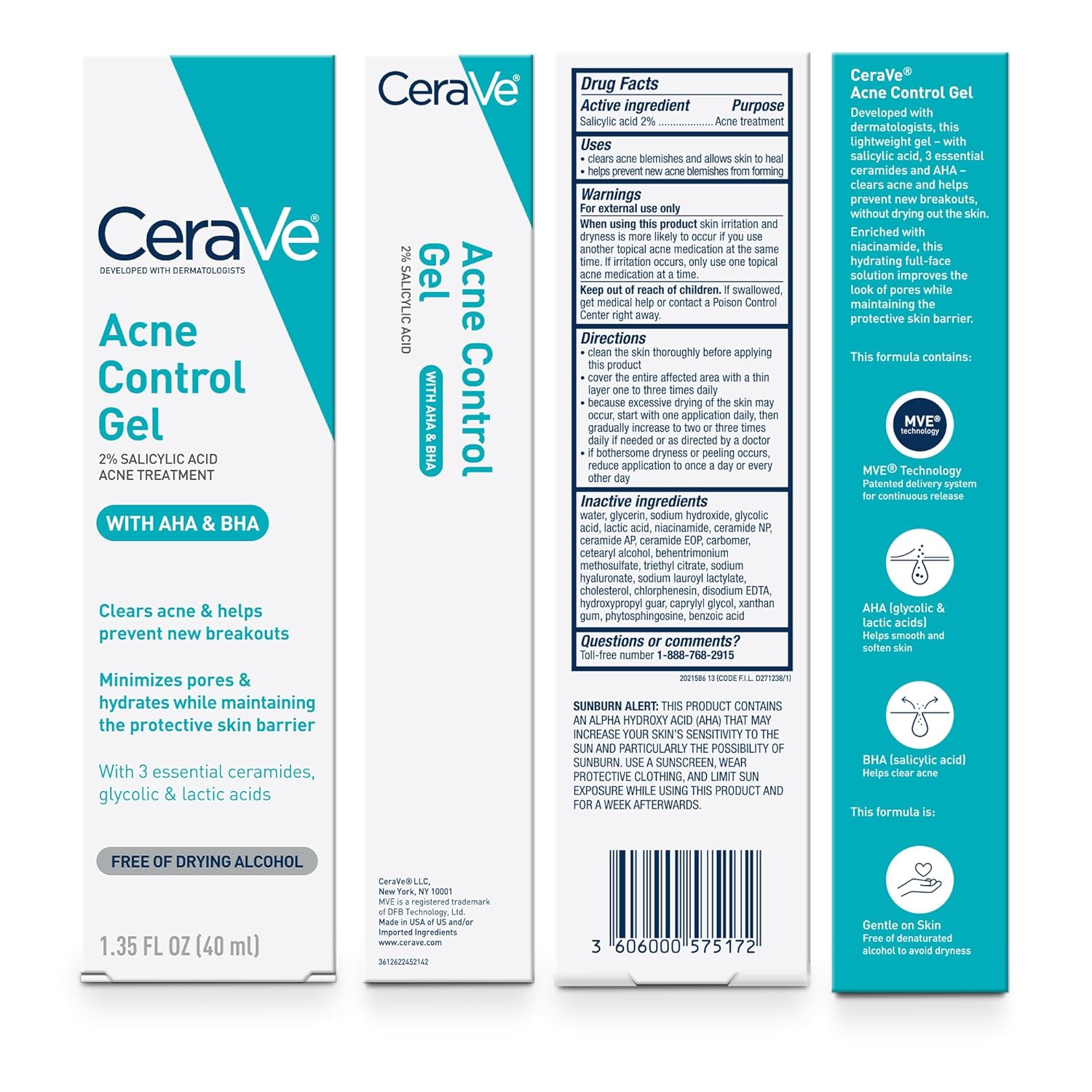 CeraVe Acne Control Gel, 2% Salicylic Acid Treatment With Glycolic Acid + Lactic Acids + Niacniamide, Acne Gel Helps Clear Blemishes Without Over Drying, Alcohol Free & Oil Free, 1.35 Fl Oz - Image 7