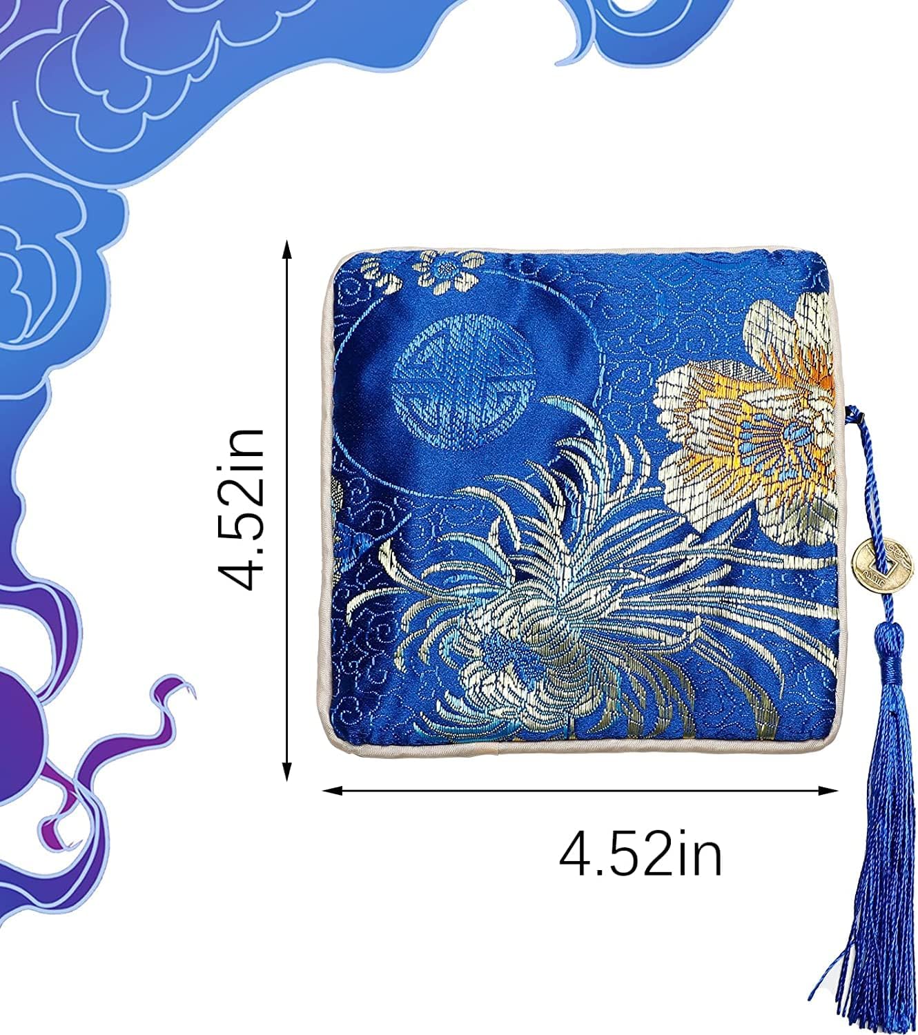 PINOWU 8pcs Silk Brocade Jewelry Bags with Zipper (11.5x11.5cm), Jewellery Silk Purse Pouch Gift Bags for Women Coins Traveling Jewelry Rolls Wedding Birthday Party Favors - Image 6