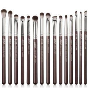 Jessup Eye Makeup Brushes Set Professional 15pcs Brown Eyeshadow Brush Eyebrow Concealer Eyeliner Blending Brush for Makeup Premium Synthetic Eye Brush Set, T499