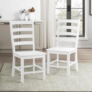 Lexicon Farmhouse Dining Chairs Set of 2, Kitchen Dining Chairs with Sturdy Solid Wood Frame, Legs, Footrest, High Ladder Back, Comfortable Classic Wooden Armless Side Seat, Easy Assembly, White