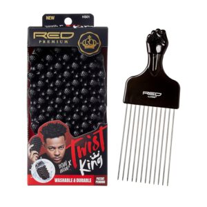 RED by Kiss Bow Wow X Twist King -Premium Luxury Twist Styler Brush with Large Styling Pik, Durable Washable Afro Curl Sponge Racket for Barbers and Daily Use, Ideal for Curly, Coiled, 4C Hair
