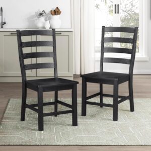 Lexicon Farmhouse Dining Chairs Set of 2, Kitchen Dining Chairs with Sturdy Solid Wood Frame, Legs, Footrest, High Ladder Back, Comfortable Classic Wooden Armless Side Seat, Easy Assembly, Black