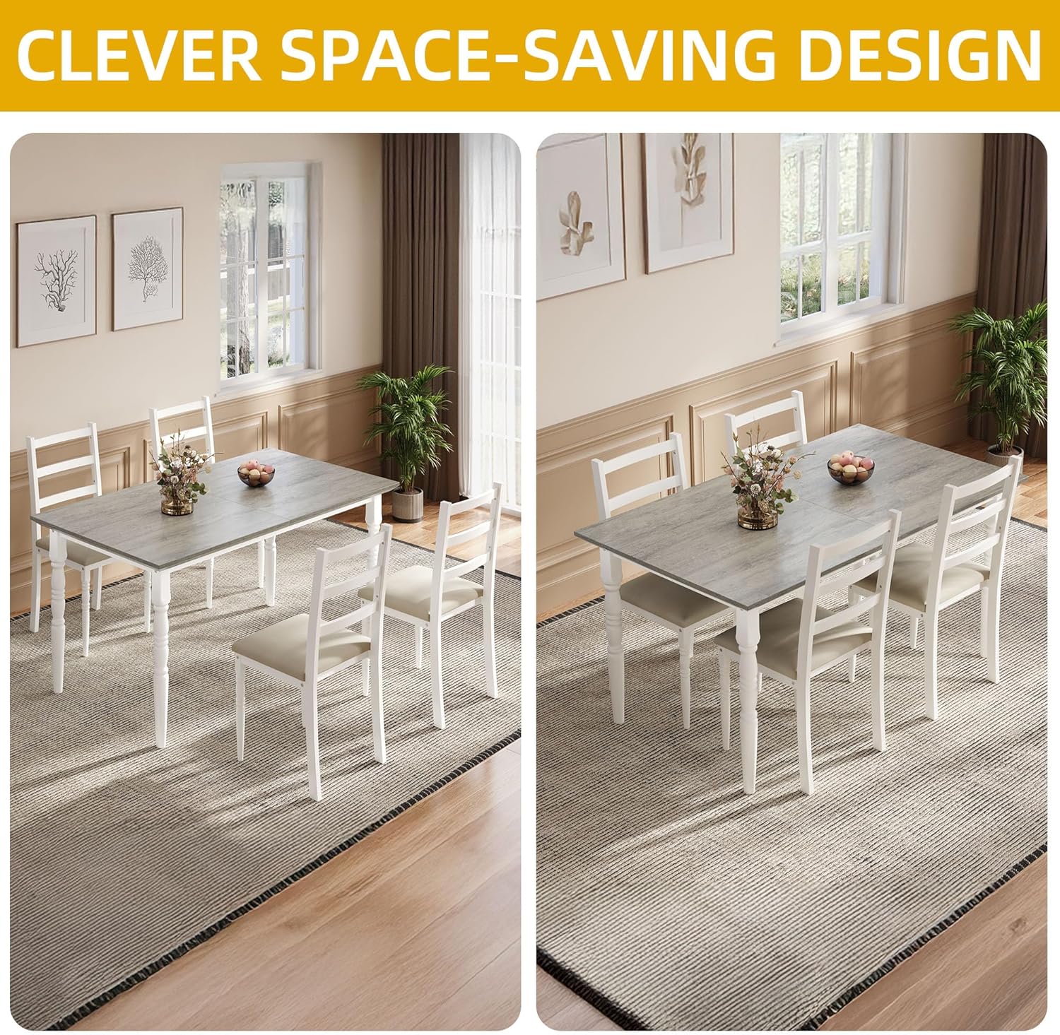 DWVO 5 Piece Dining Table Set with Upholstered Chairs Kitchen Table and Chairs for 4 People Rectangular Modern Dinner Table Set with Roman Column Style for Dining Room Kitchen Small Spaces Grey - Image 4