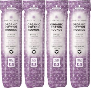Organic Cotton Rounds, 400 Count – Makeup Remover Pads for Face, Lint-Free