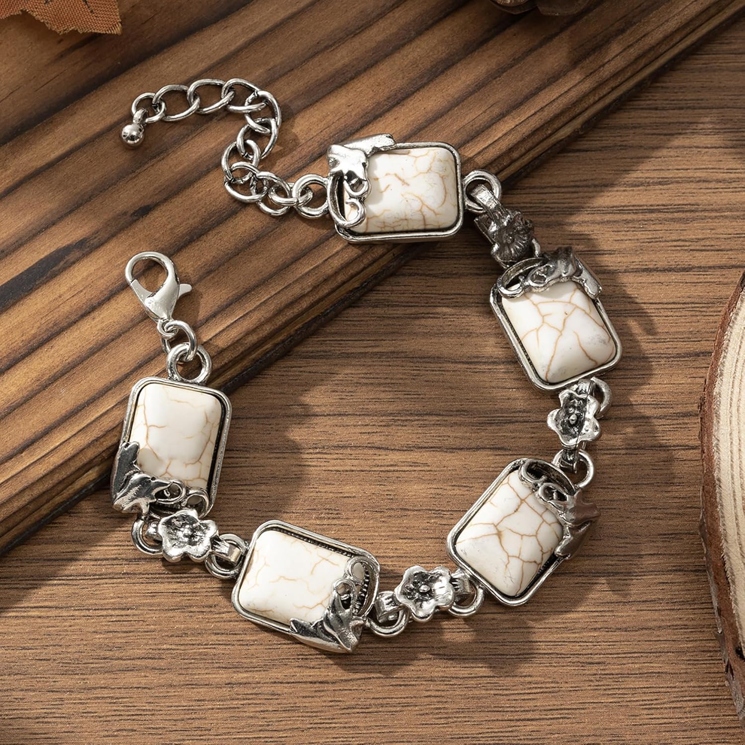 4 PCS Western Turquoise Jewelry for Women Boho Vintage Navajo Pearl Necklace Earring Bracelet Ring Set Country Cowgirl Accessories for Gift - Image 6