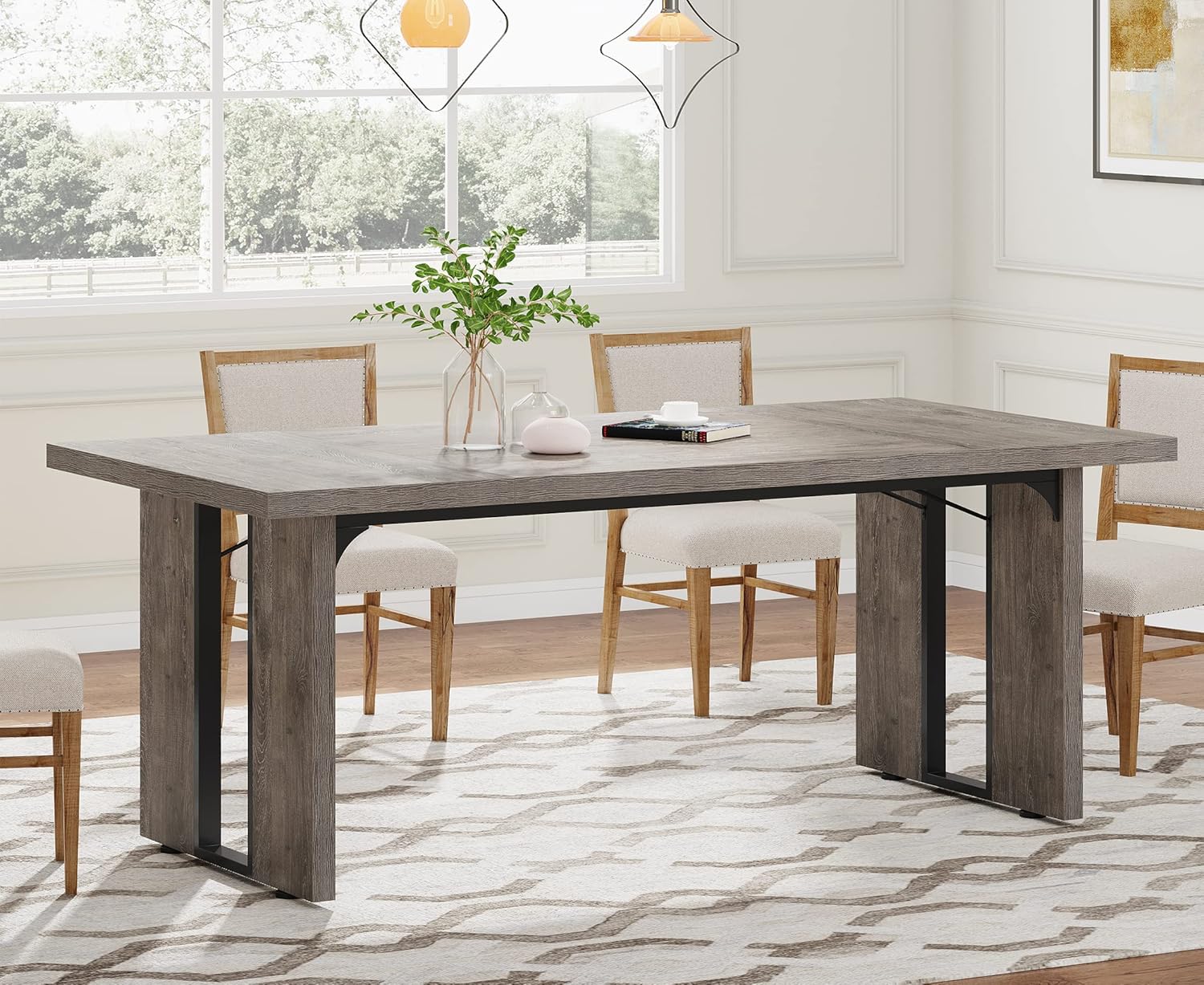 Tribesigns 71" Large Dining Table for 6 to 8 People, Rustic Farmhouse Style Dinner Table, Rectangular Dining Table for Kitchen, Dining Room & Living Room - Image 9