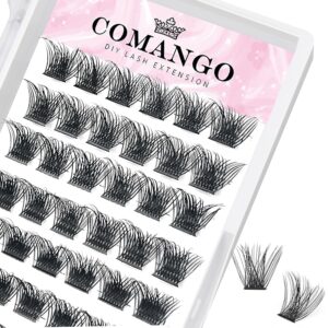 Lash Clusters DIY Eyelash Extensions at Home, C Curl 16mm CoMango Clusters Lashes, Mega Volume Lashes Clusters, DIY Individual Lash Extension Clusters Super Thin Band Reusable Soft & Comfortable