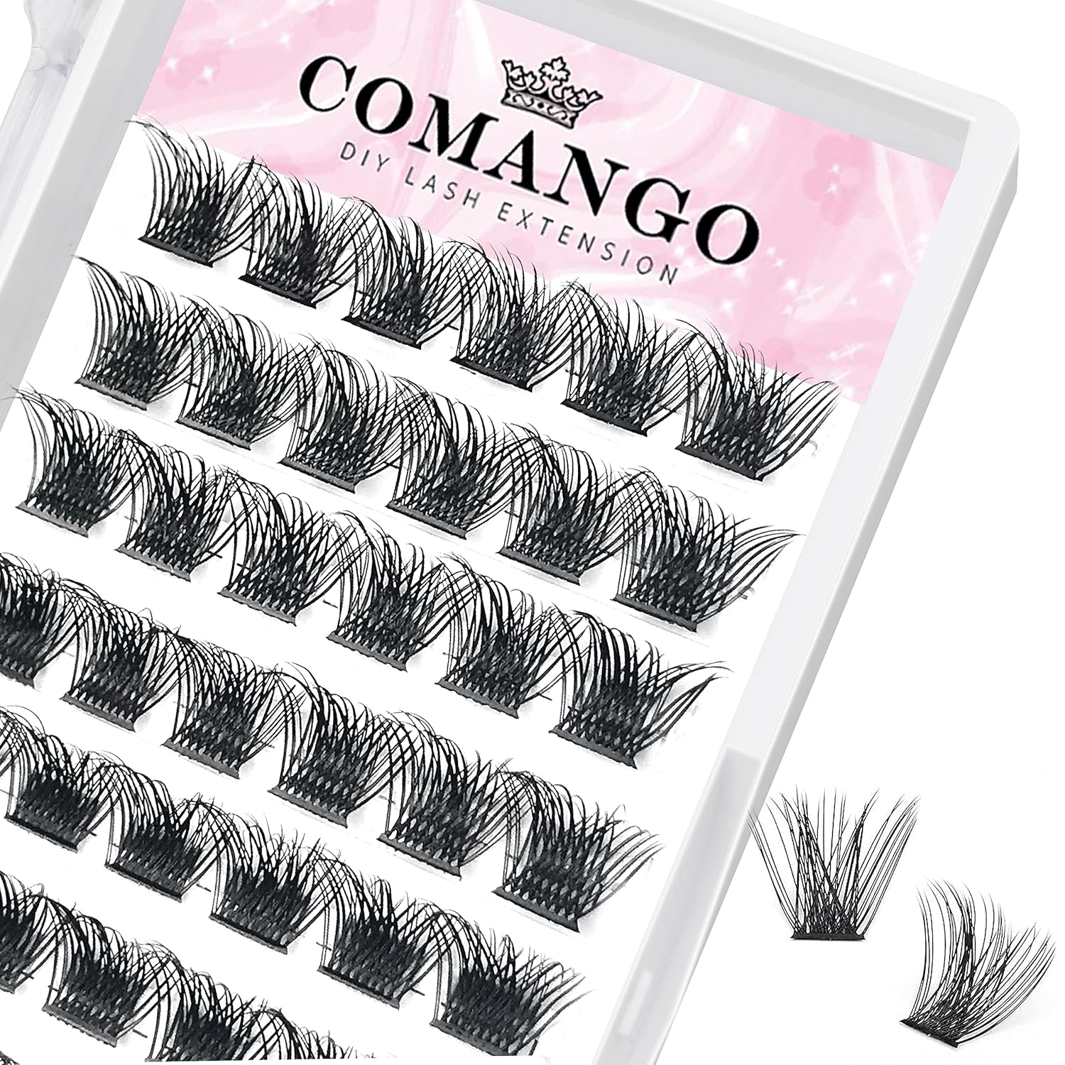 Lash Clusters DIY Eyelash Extensions at Home, C Curl 16mm CoMango Clusters Lashes, Mega Volume Lashes Clusters, DIY Individual Lash Extension Clusters Super Thin Band Reusable Soft & Comfortable