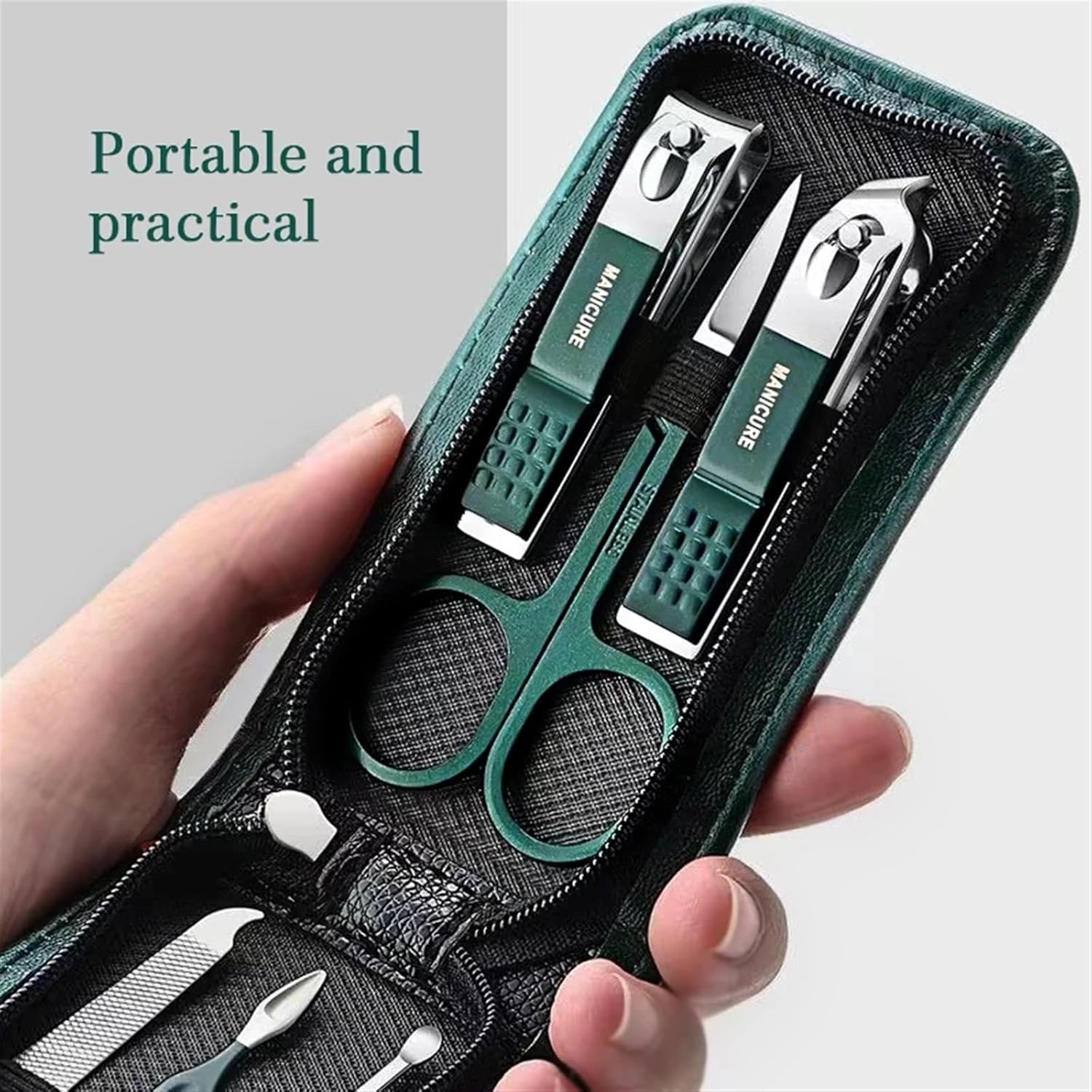 Nail Clippers Kit 6 Pcs Portable Luxury Manicure Sets Pedicure Tools Bright Black Nail Clipper Set Personal Care Tools Eyebrow Scissors Manicure Pedicure Kit(Green) - Image 2