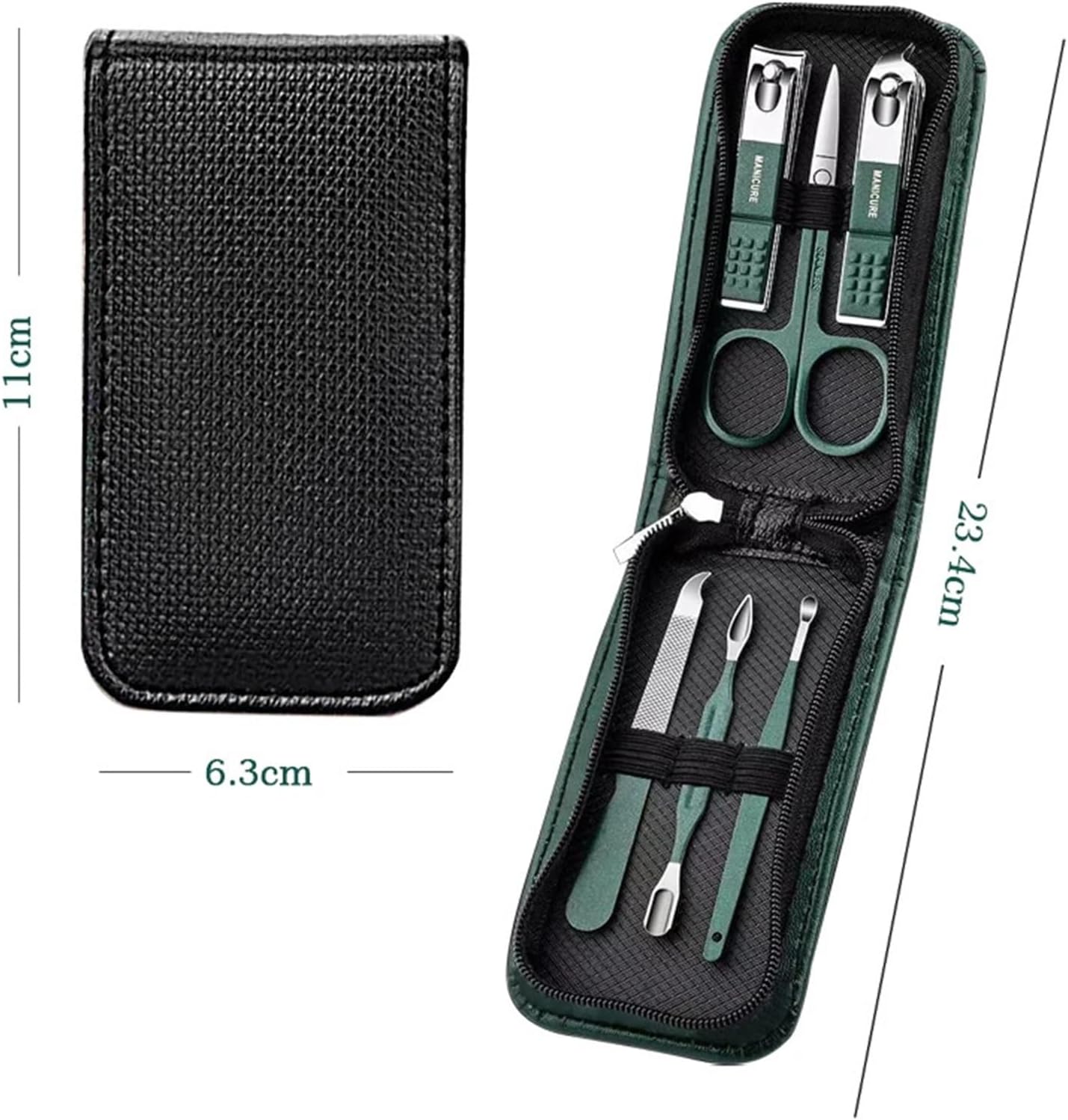 Nail Clippers Kit 6 Pcs Portable Luxury Manicure Sets Pedicure Tools Bright Black Nail Clipper Set Personal Care Tools Eyebrow Scissors Manicure Pedicure Kit(Green) - Image 4