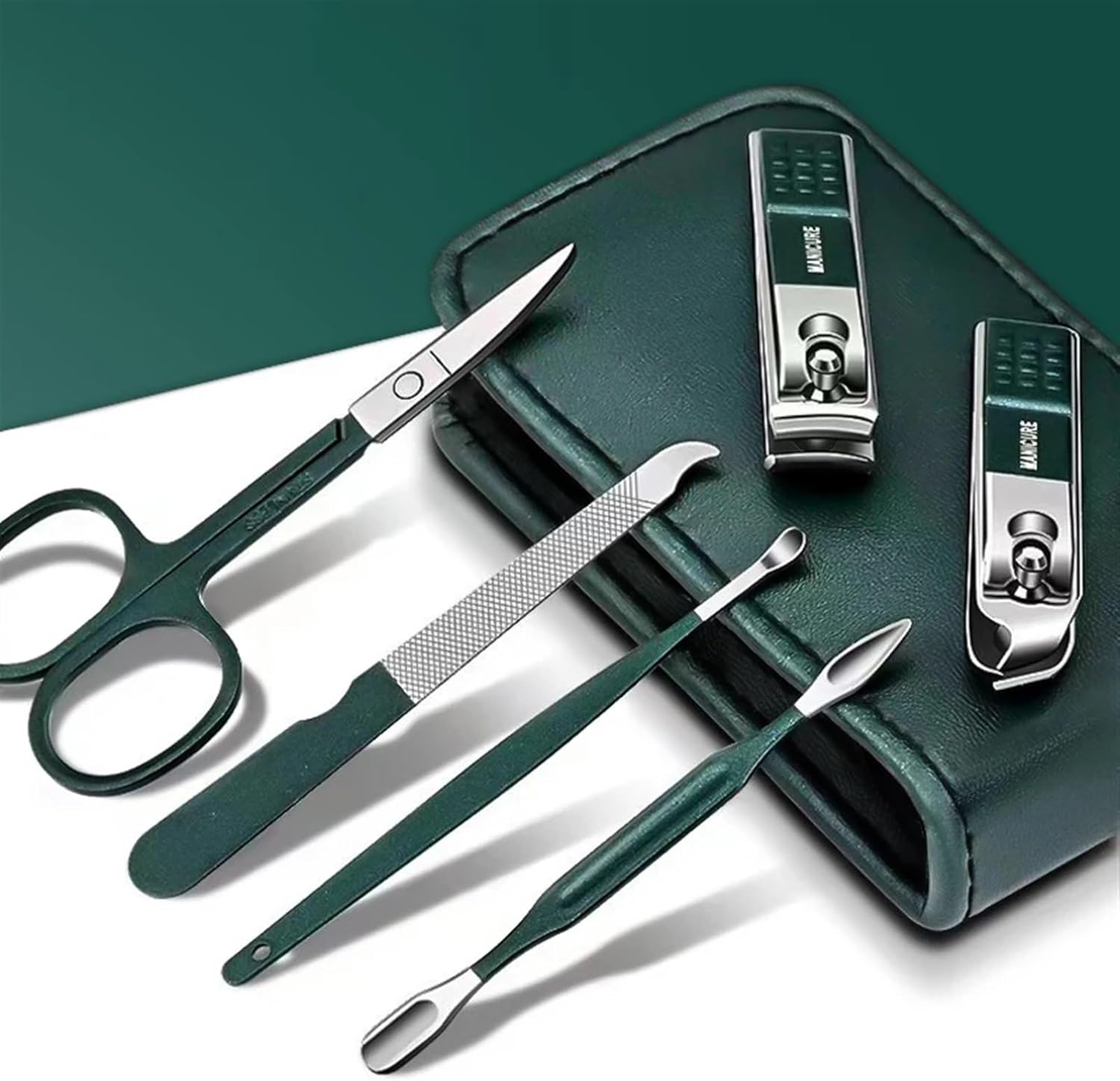 Nail Clippers Kit 6 Pcs Portable Luxury Manicure Sets Pedicure Tools Bright Black Nail Clipper Set Personal Care Tools Eyebrow Scissors Manicure Pedicure Kit(Green) - Image 5