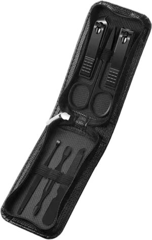 Manicure Set, 6 Pcs Portable Luxury Manicure Sets Pedicure Tools Bright Black Nail Clipper Set Personal Care Tools Eyebrow Scissors,Nail Care Tools(Black)
