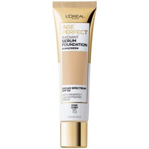L’Oreal Paris Age Perfect Radiant Serum Foundation with SPF 50, Rose Ivory, 1 Ounce