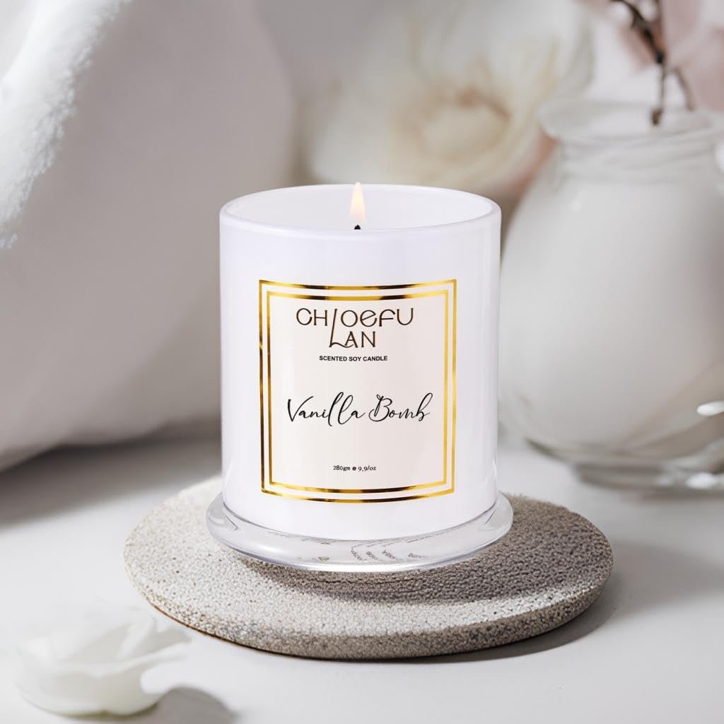 Chloefu LAN Vanilla Bomb Candle, Vanilla Scented Candles Gifts for Mothers Day, Gifts for Women & Men, Luxury Jar Candles, 70 Hours Long Burning, Natural Soy Candles for Home Scented, 10oz - Image 3