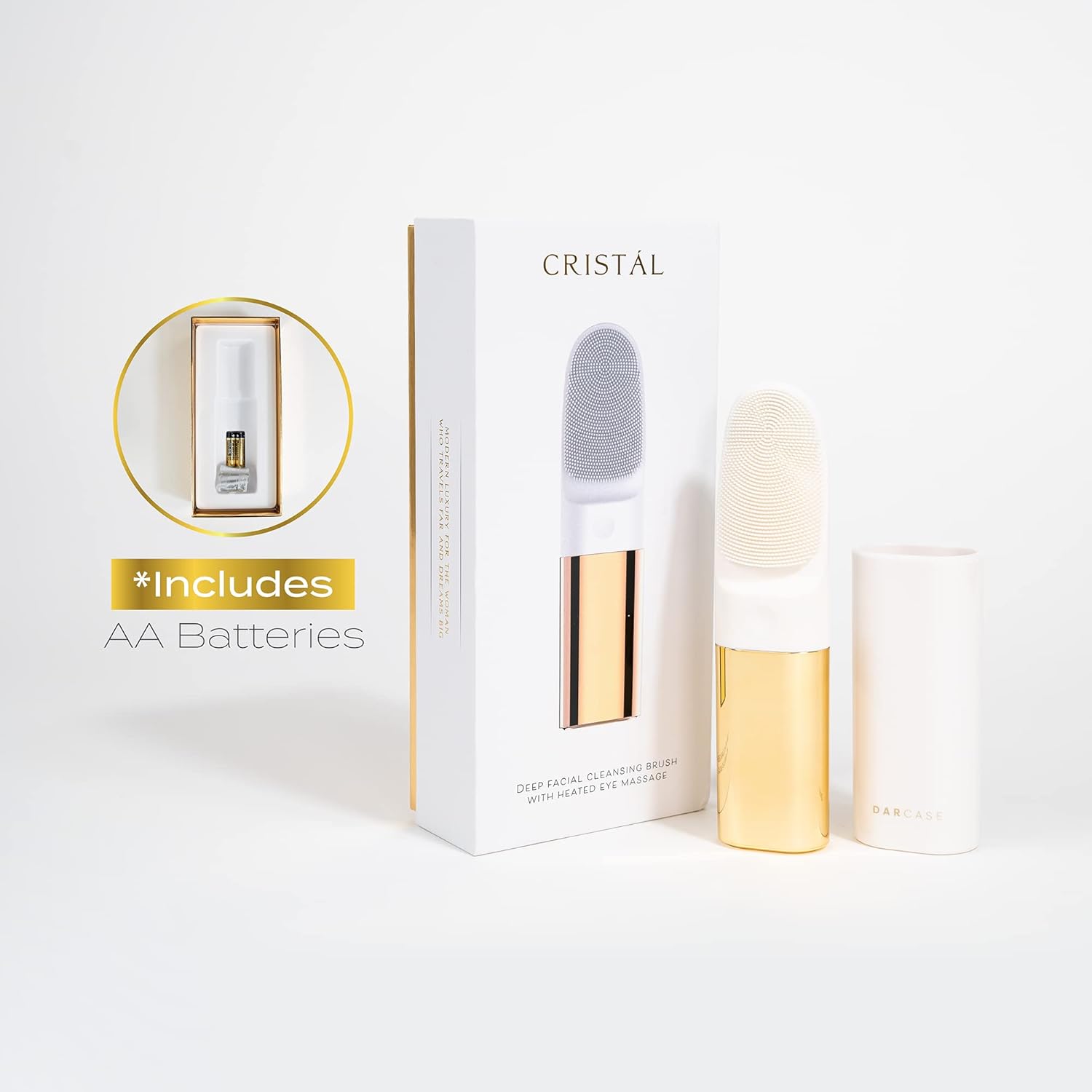 DARCASE CRISTÁL – A Luxury Facial Cleansing Brush. Dual Function - Deep Cleansing with Silicone Bristles & Heated Eye Massage - Image 3