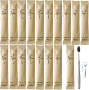 20Pack Luxury Individually Wrapped Eco-Friendly Hotel Disposable Toothbrushes Kit with Toothpaste; Hygienic Guest Toothbrush Toiletries Set; Travel Toothbrushes for Home Hotel Travel, Daily Use