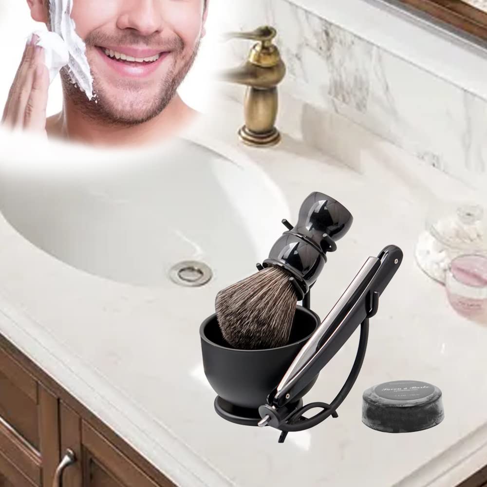 Luxury Men's Shaving Kit Gift Set, DanNuo Barber Straight Razor with Stand Shaving Brush Dual-Layer Leather Razor Strop Bowl Soap 6pcs Shaving Set for Men - Image 5