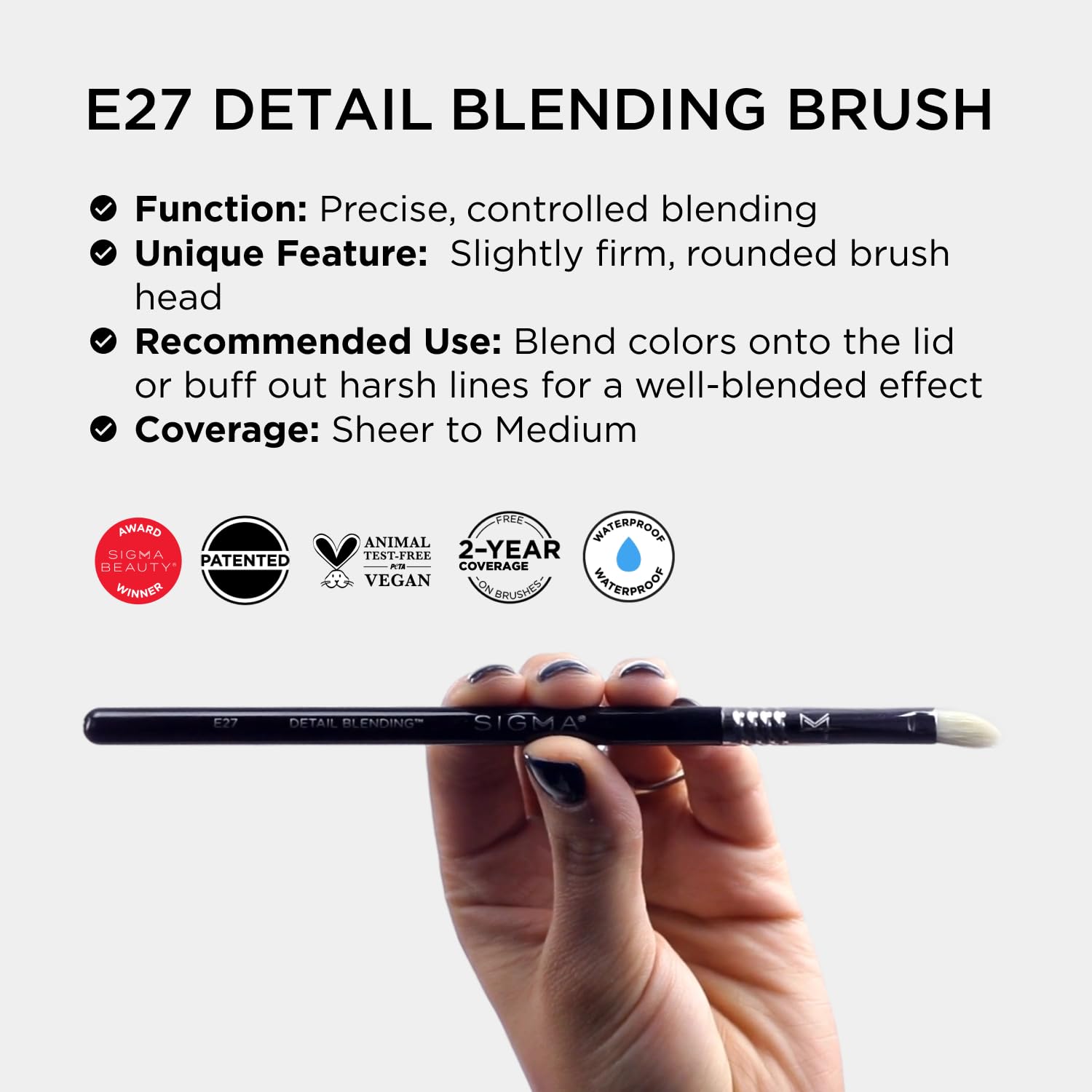 Sigma Beauty Professional E27 Detail Eyeshadow Blending Brush – Eyeshadow Application and Blending Brush - Apply Pigment and Blend Harsh Lines for a Well Blended Effect (1 Brush) - Image 5