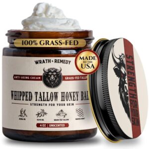 Organic Beef Tallow for Skin – 4 OZ (Unscented) — Grass Fed Beef Tallow for face + Body — US-Made Whipped Tallow and Honey Balm Moisturizer for Dry and Sensitive Skin, Eczema, Rosacea (No Additives)