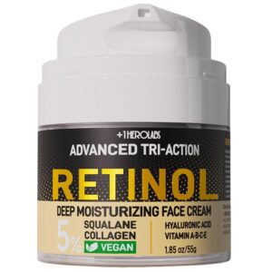 Retinol Cream for Face, Anti Aging Moisturizer with Triple Retinol Complex, Hyaluronic Acid, Collagen, Peptides, Niacinamide & 50000ppm Squalane, Wrinkle Cream for Women, Fragrance Free