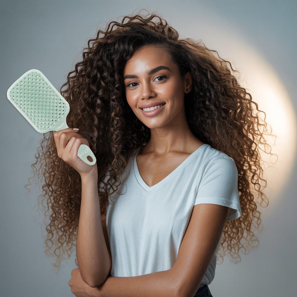 Cricket Hapi De-Knot Delight Detangler Brush Large - Featuring 154 Ultra-Soft Bristles, Flexible and Gentle Design, Fixed Bristles for Even Detangling, and an Ergonomic Wide Brush Head - Light Green - Image 2