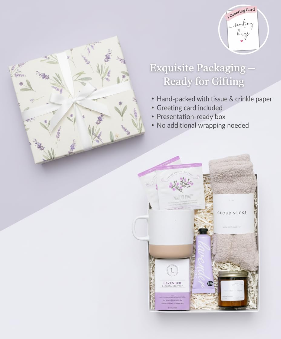 Unboxme Luxury Lavender Spa Gift Set – Relaxation Gift Basket & Care Package for Women with Candle, Bath Bomb, Soap, Cozy Socks, Mug & Tea – Get Well Soon, Sympathy, Birthday Self-Care Gift - Image 5