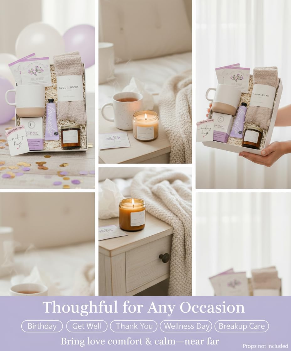 Unboxme Luxury Lavender Spa Gift Set – Relaxation Gift Basket & Care Package for Women with Candle, Bath Bomb, Soap, Cozy Socks, Mug & Tea – Get Well Soon, Sympathy, Birthday Self-Care Gift - Image 6