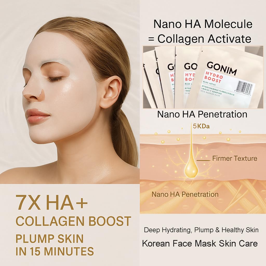 Face Mask Korean Skin Care with Hyaluronic Acid & Collagen Activation- Face Masks Skincare Hydration, Anti Aging & Moisturizing Sheet Mask for All Skin Korean Face Mask 30ml x15 Sheets - Image 2