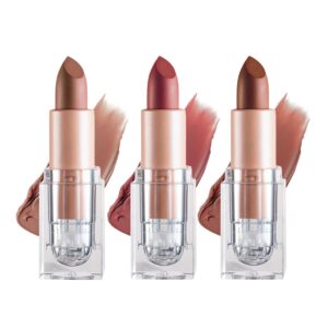 3PCS Matte Nude Lipstick Set Velvet Lip Gloss Non-Fading Non-Sticky Cup Nude Lipstick Matte Lip Stain Long Lasting Waterproof Lipstick for Women Girls Daily Lip Makeup – Set D