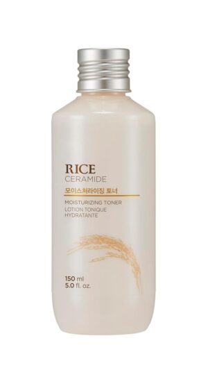 The Face Shop Rice Ceramide Moisturizing Toner – Rice Extract Rice Toner for Face – Strengthens Skin Barrier – Hydrating Targets Dryness – Lightweight Face Moisturizer – Glow Essence Korean Skin Care
