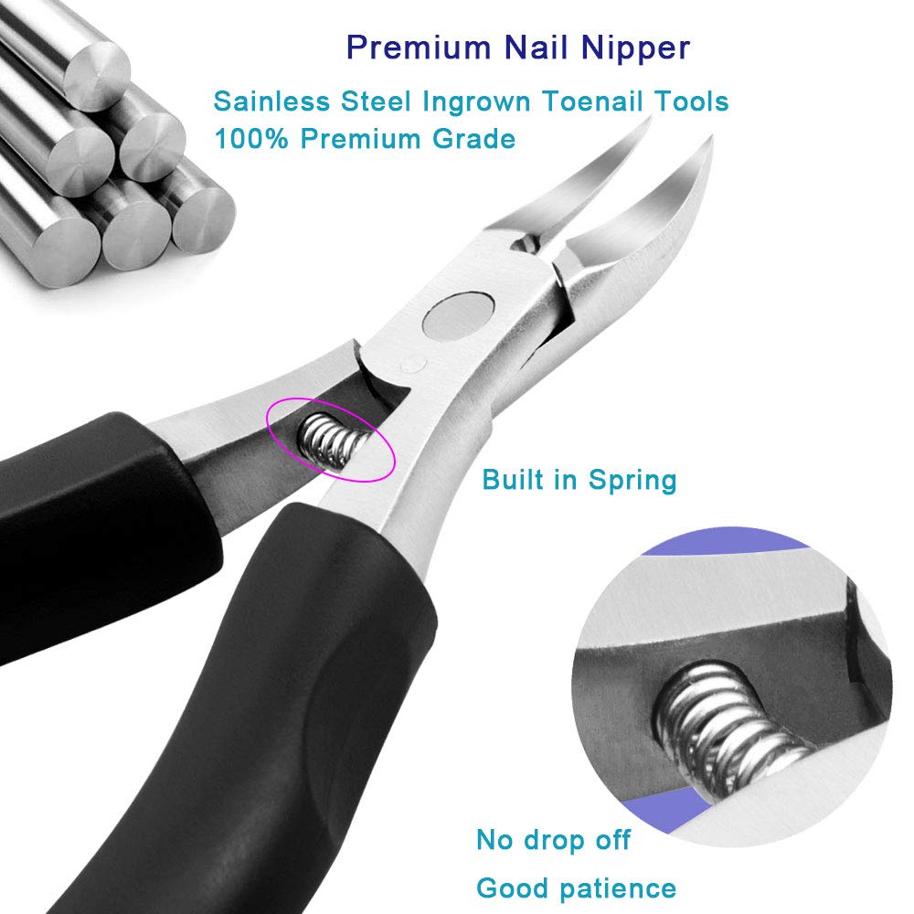 8PCS Toe Nail Clippers for Ingrown or Thick Toenails, Professional Fingernail Remover Trimmer Pedicure Tool Set, Premium Stainless Steel Nail Cuticle Pusher Ingrown Toenail File and Lifter for Seniors - Image 3