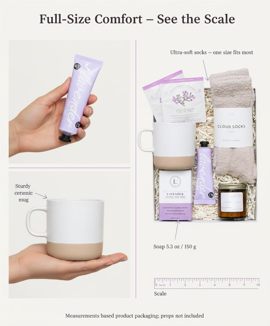 Unboxme Luxury Lavender Spa Gift Set – Relaxation Gift Basket & Care Package for Women with Candle, Bath Bomb, Soap, Cozy Socks, Mug & Tea – Get Well Soon, Sympathy, Birthday Self-Care Gift - Image 4