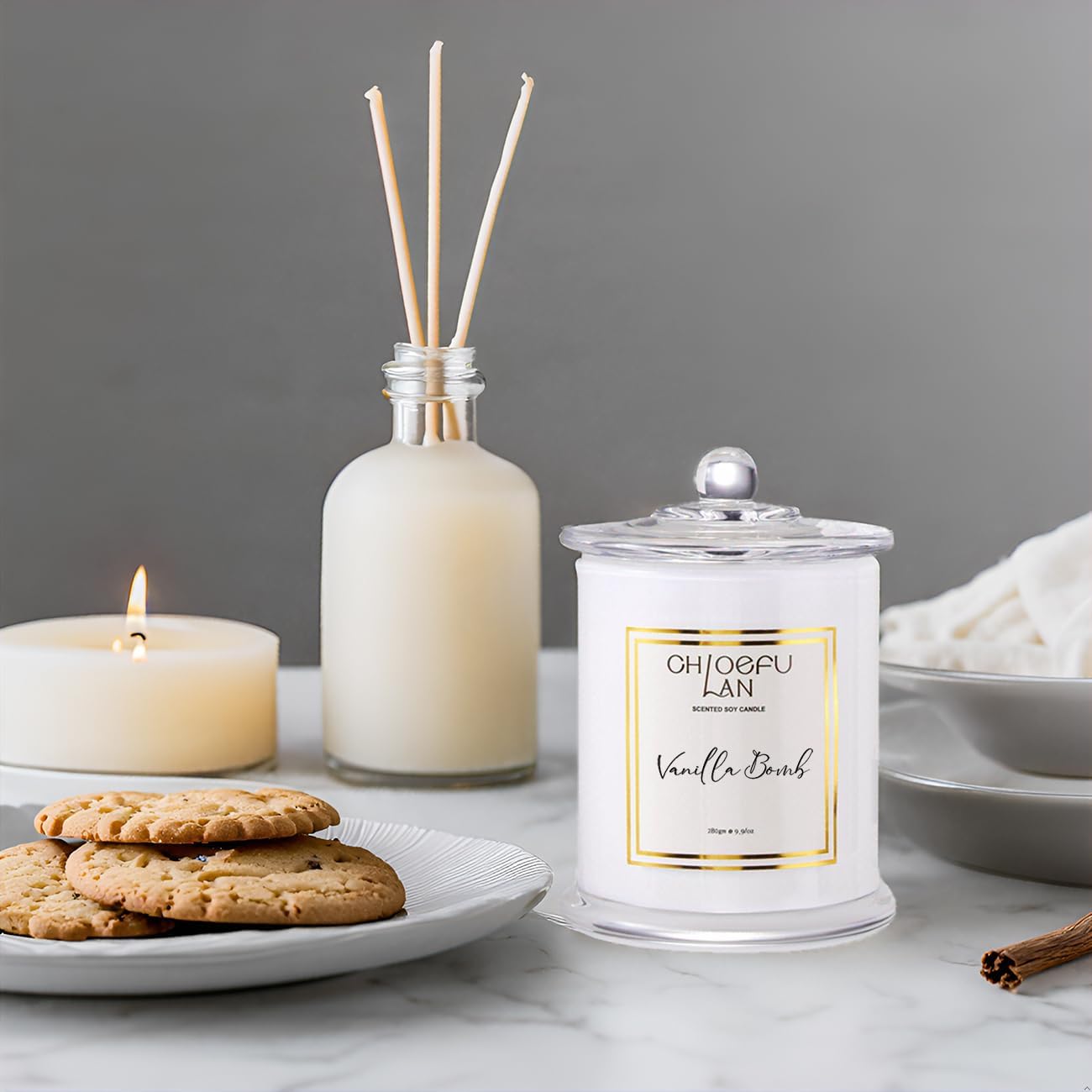 Chloefu LAN Vanilla Bomb Candle, Vanilla Scented Candles Gifts for Mothers Day, Gifts for Women & Men, Luxury Jar Candles, 70 Hours Long Burning, Natural Soy Candles for Home Scented, 10oz - Image 4