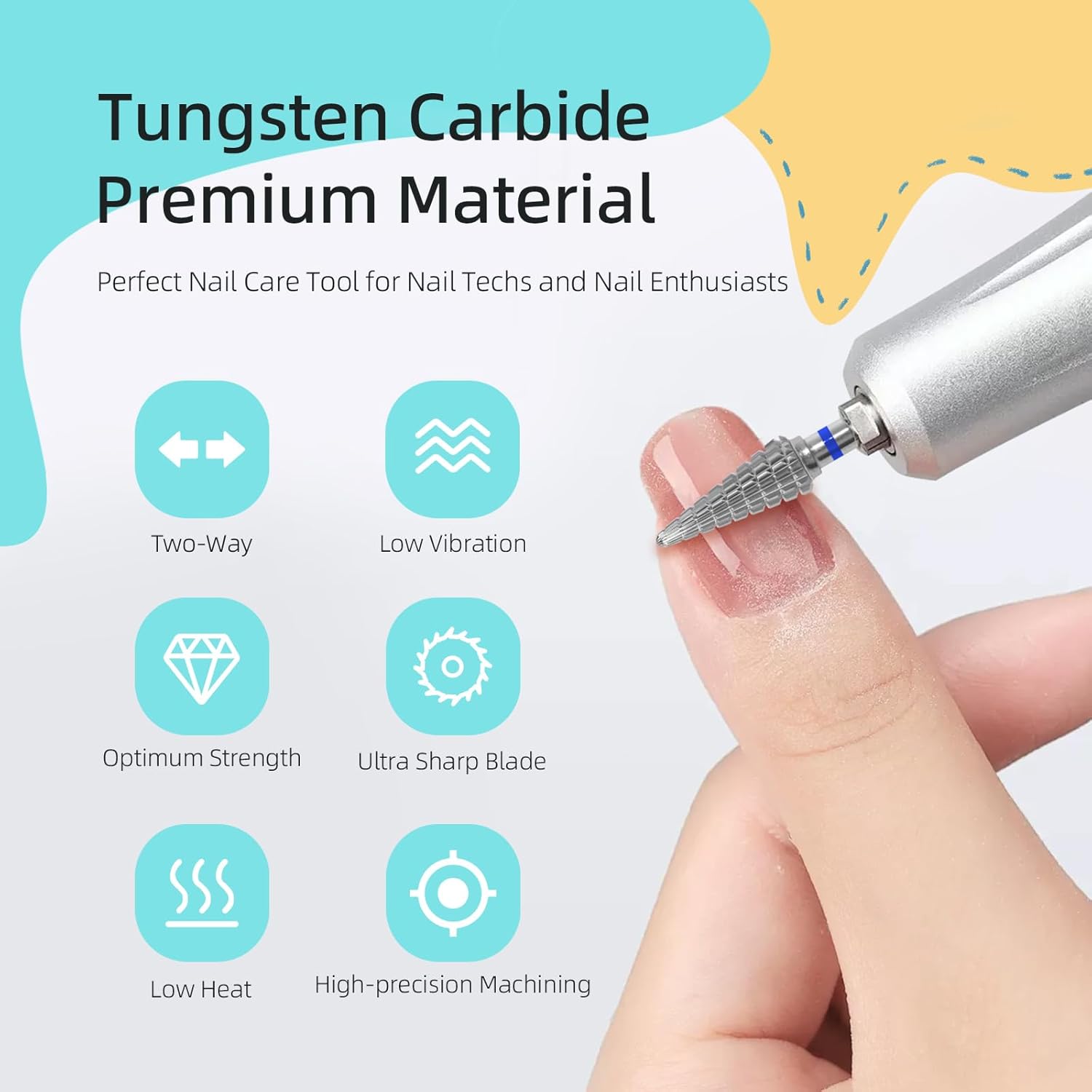 Straight Cut Cone Nail Drill Bits, Professional 15mm Taper Nail Bit, 3/32" 2 Way Carbide Drill Bits for Nails, Gel Polish Manicure Electric Drill Accessories Removal Tools (M) - Image 2