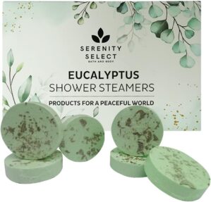 Eucalyptus Shower Steamers Organic Aromatherapy Shower Bombs with Essential Oil 6 Shower Vapor Tablets for Relaxation and Personal Care. Great Stocking Stuffer for Christmas Hanukkah