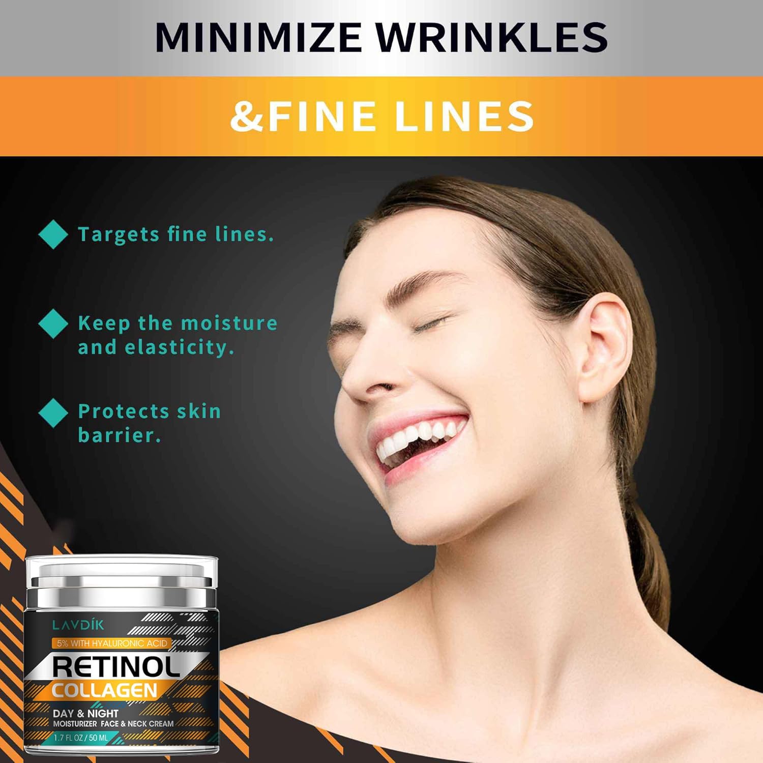 Retinol Cream for Face with Hyaluronic Acid, Moisturizer Anti Aging Collagen Cream for Women and Men, Reduce Wrinkles, Fine Lines, Day and Night,1.7 Fl Oz - Image 2