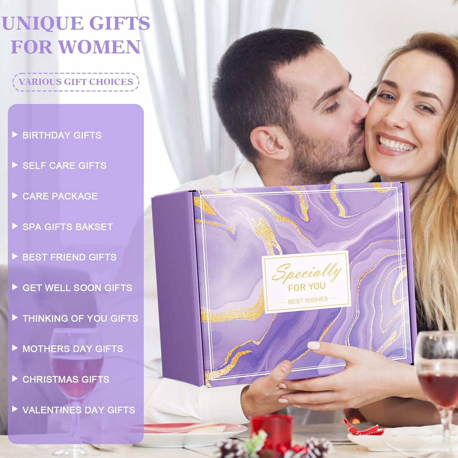 Birthday Gifts for Women Self Care Gift Set, Purple Relaxing Spa Gift Baskets Care Package Get Well Soon Gifts, Unique Christmas Gifts for Mom Her Sister Friend Wife Grandma Girlfriend - Image 4