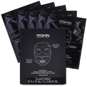 111SKIN Celestial Black Diamond Lifting and Firming Treatment Mask – Anti-Aging – Tone, Tighten, Retexturize Complexion – Fragrance Free – Set of 5 (2.5 oz each) – Face Mask