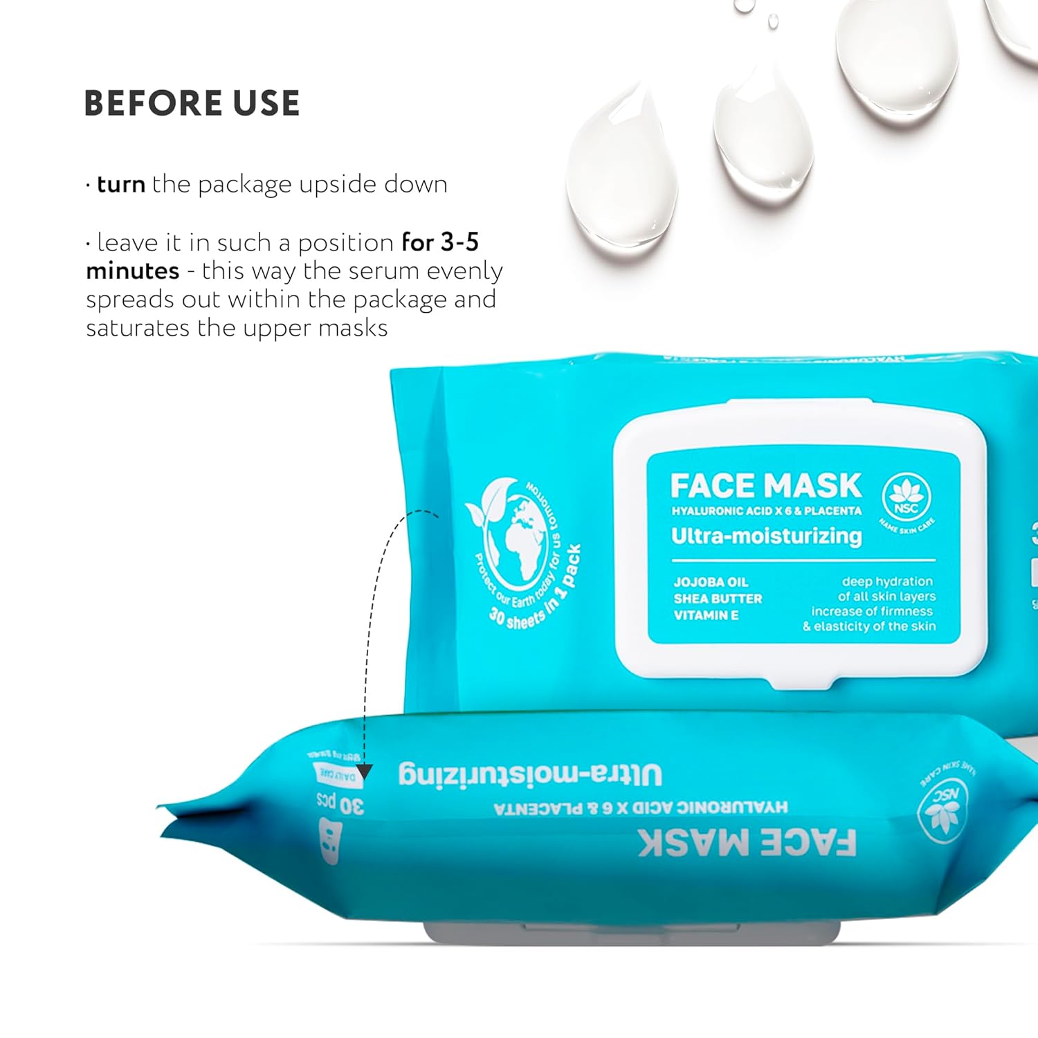 NSC Korean Moisturizing Face Masks with Hyaluronic Acid - 30-Pack Premium Hydrating Sheet Mask Set - Advanced K-Beauty with Shea Butter and Jojoba Oil - Skincare Monthly Supply for All Skin Types - Image 4