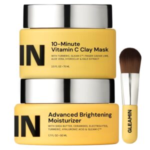 Gleamin Brightening Duo – Vitamin C Clay Mask & Advanced Brightening Moisturizer for Dark Spots, Uneven Tone & Glowing Skin
